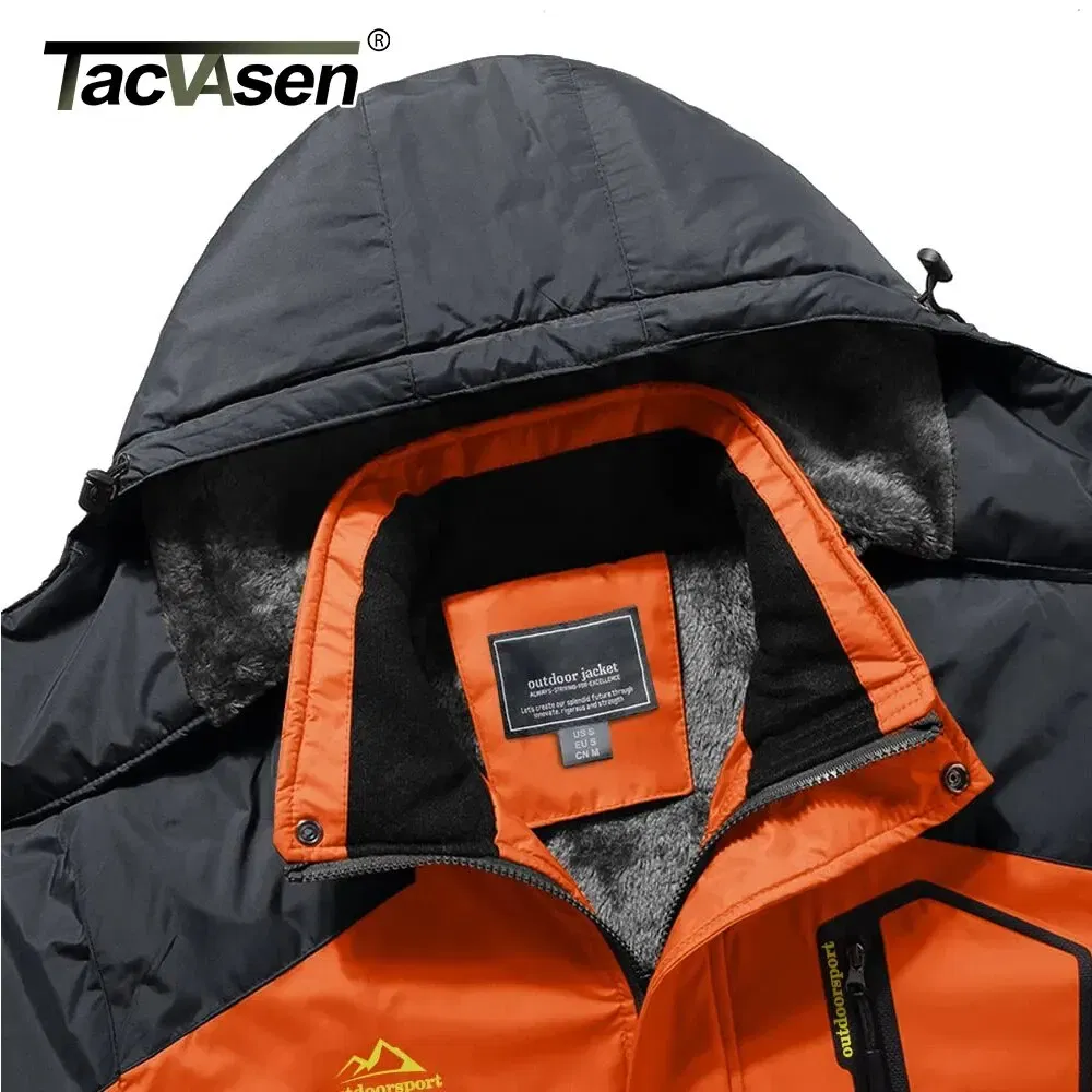 Size: 6XL, Color: Yellow - TACVASEN Winter Mens Skiing Jacket Hood Waterproof Hiking Fishing Travel Fleece Jacket Snowboard Coats Outdoor Parka Windbreaker