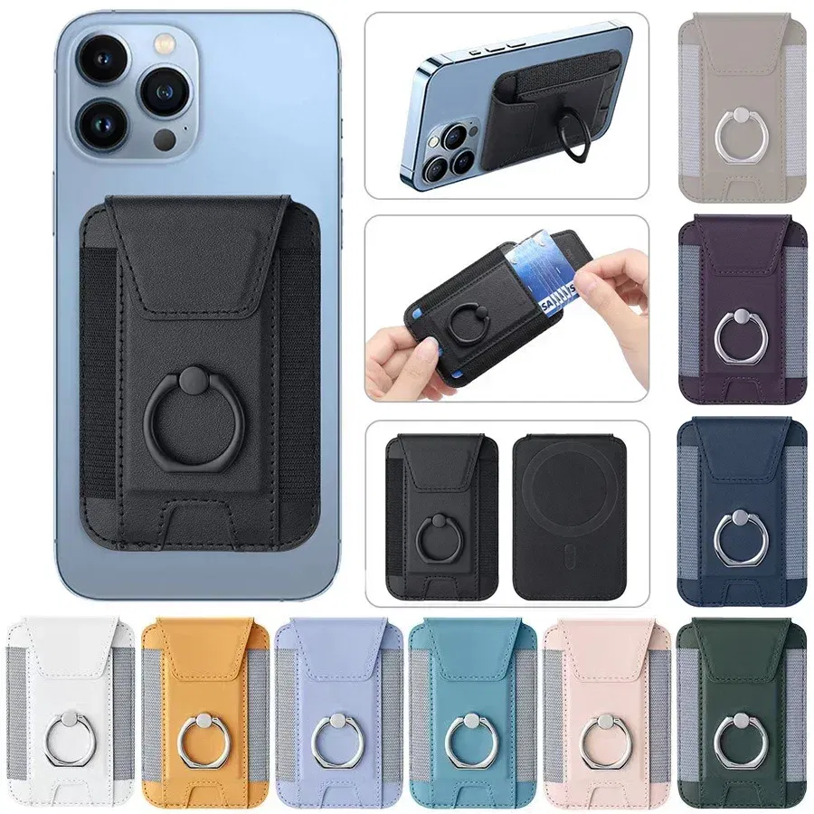 Color: Brown, Material: Artificial Leather - Magnetic Phone Case Slim Wallet Pu Leather Ring Phone Stand Men Women Magnet Credit Card Holder for Iphone 12 13 14 15 16 Pro