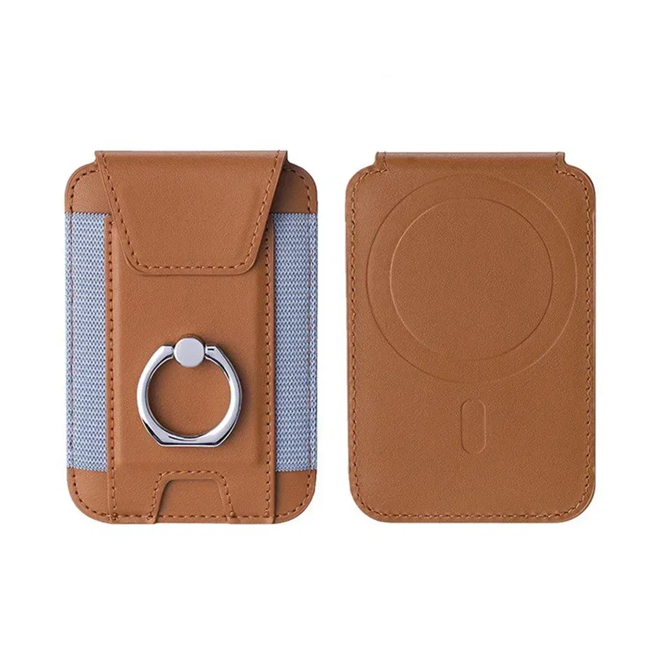Color: Brown, Material: Artificial Leather - Magnetic Phone Case Slim Wallet Pu Leather Ring Phone Stand Men Women Magnet Credit Card Holder for Iphone 12 13 14 15 16 Pro