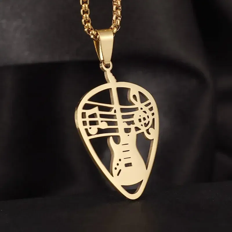 Metal Color: Blue Zinc - Retro Punk Music Guitar Necklace for Men Personalized Gothic Pendant Fashion Hip Hop Rock Singer Jewelry Gift