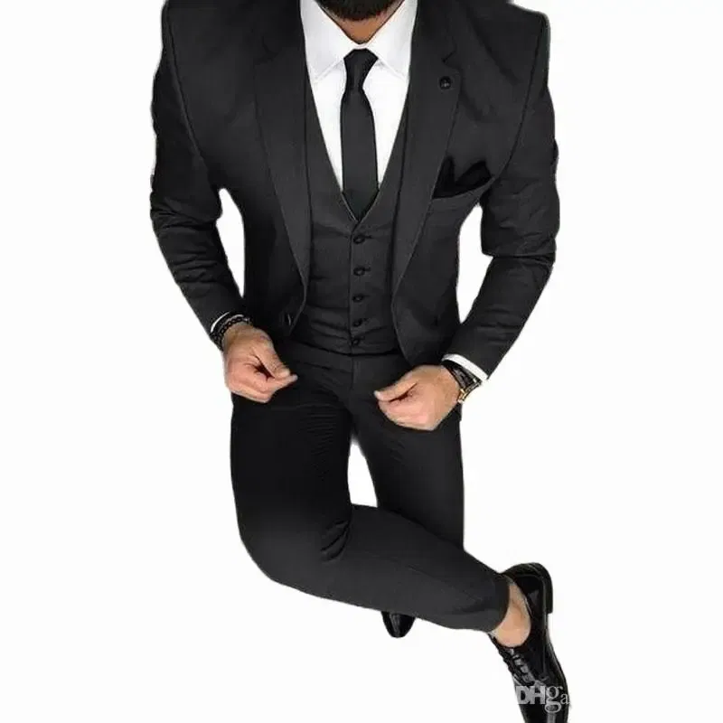 Color: black, Size: 4XL - Latest Olive Green Men Suits for Groom 3 Piece Classic Wedding Tuxedo Notched Lapel Best Man Slim Fit Blazer trajes de hombre