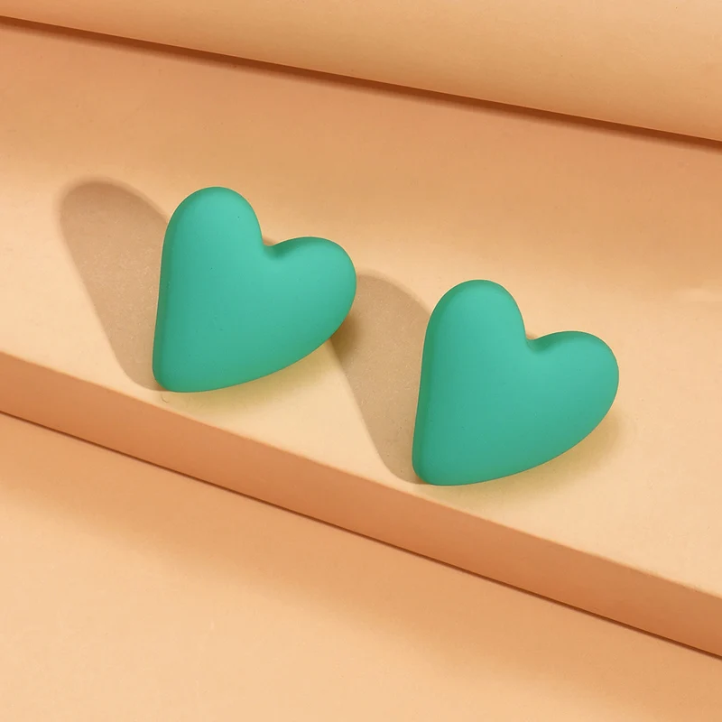 Metal Color: Imitation Rhodium Plated - Koean Fashion Candy Color Acrylic Love Eardrop Simple Design Geometric Heart Party Jewelry Earrings Ear Studs All-match EarStuds