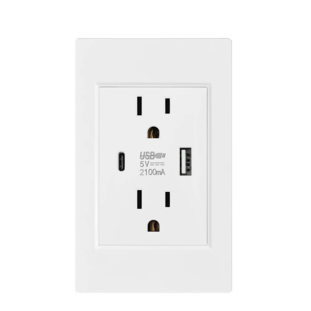 Type: Other - US Standard Wall Socket with USB Type-C Charging Port 5V 2.1A, 118*72mm PC Panel