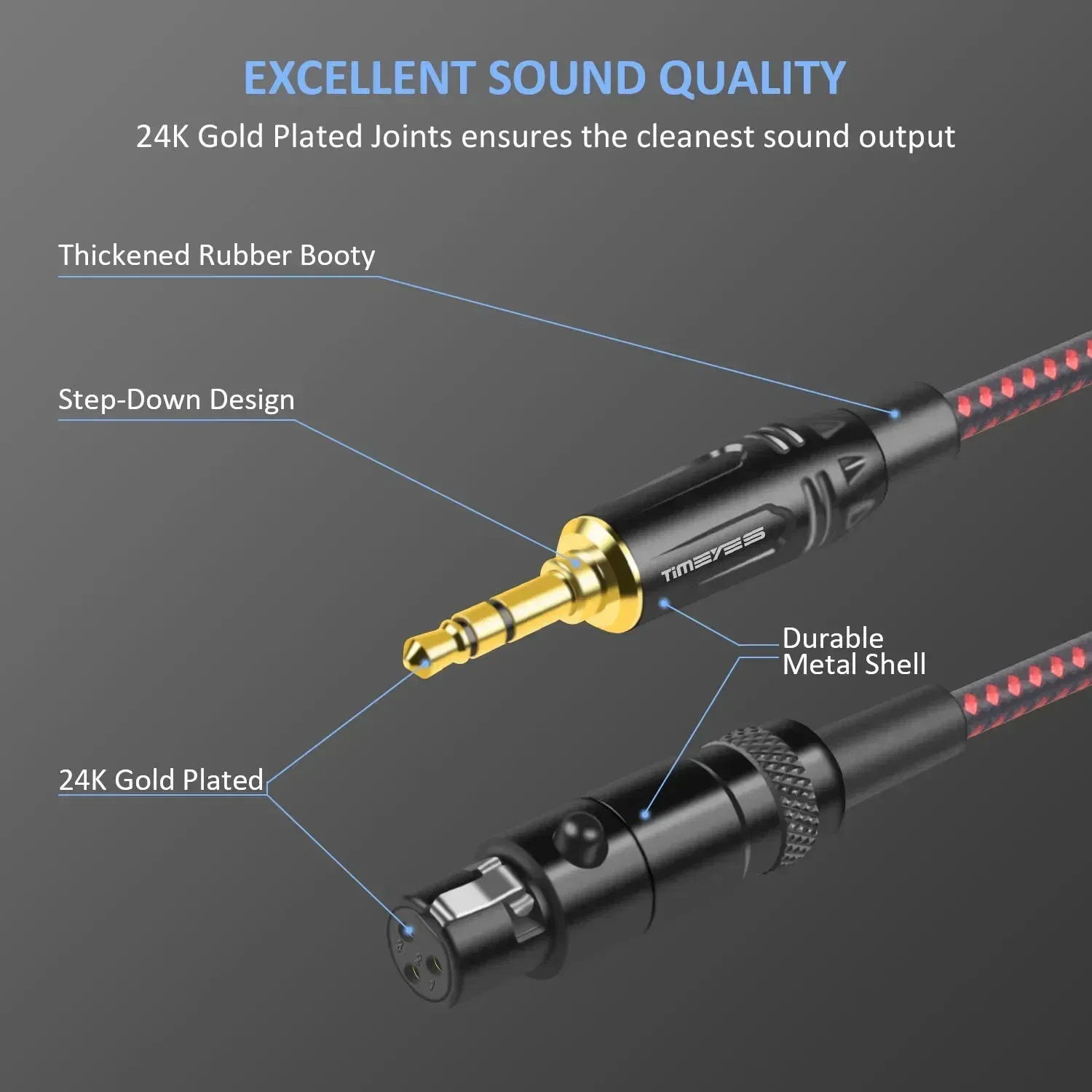 Color: Black, Length: 30m - TIMEYES 3.5mm To Mini XLR Female Stereo Audio Cable 1/8 Inch TRS To 3-pin Mini XLR Female Headphones Audio Cable