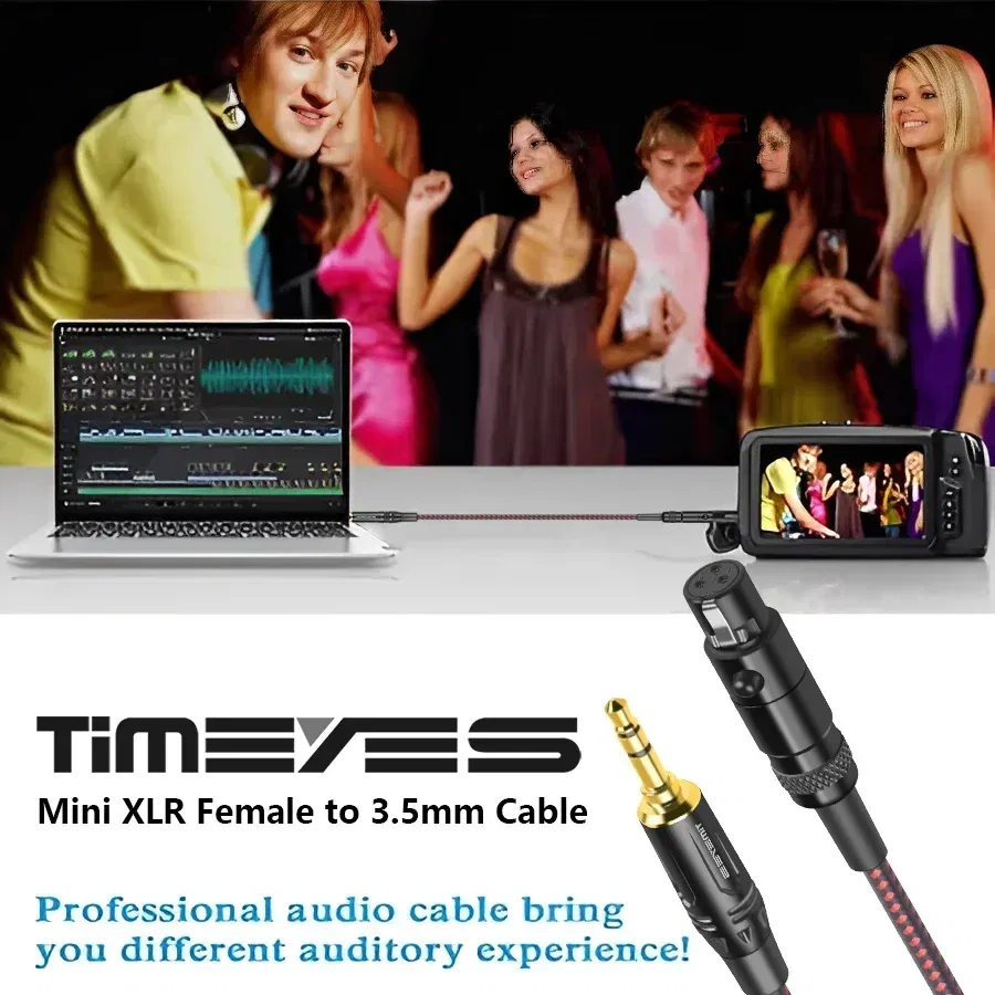 Color: Black, Length: 30m - TIMEYES 3.5mm To Mini XLR Female Stereo Audio Cable 1/8 Inch TRS To 3-pin Mini XLR Female Headphones Audio Cable