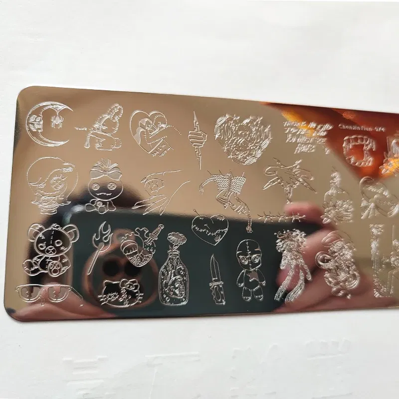 Color: Light Khaki - Cute Cartoon Animal Nail Stamping Plates Cartoon Cat Mermaid Girl Gragon Brand Image Stainless Steel Stencil Nail Art Template