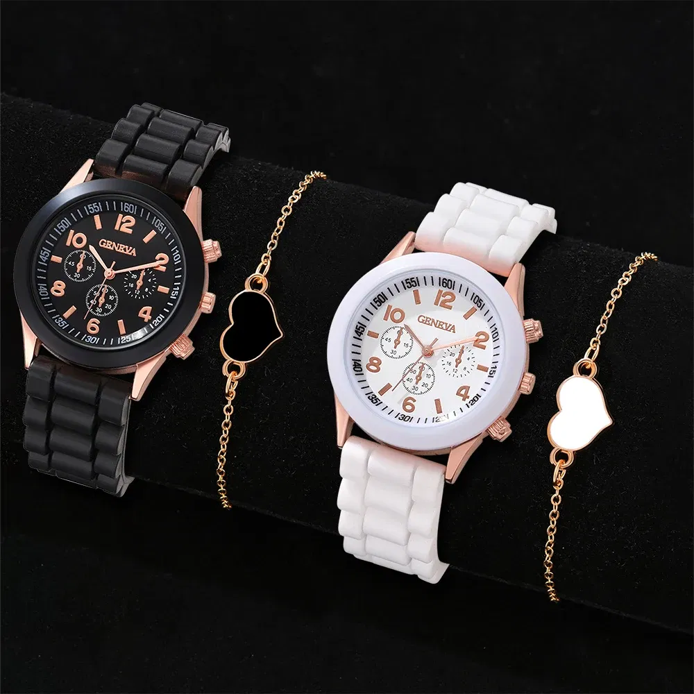 Color: BRONZE - 2PCS Set Couple Fashion Casual Leather Watches Ladies Simple Dial Quartz Wristwatches Dress Clock Montre Femme