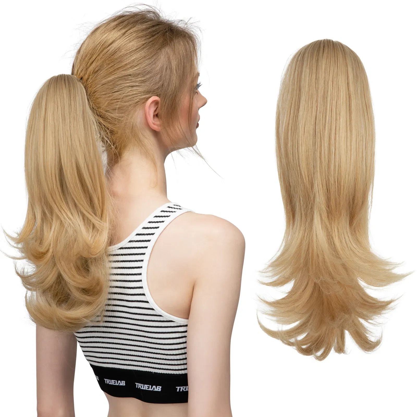 Color: P18/613, Bulk Buy: 1pc, Stretched Length: 14inches - Synthetic Claw Clip In Ponytail Hair Extensions Wavy Hairpiece 14" Fake Blonde Black Hair False Pigtail With Elastic Band