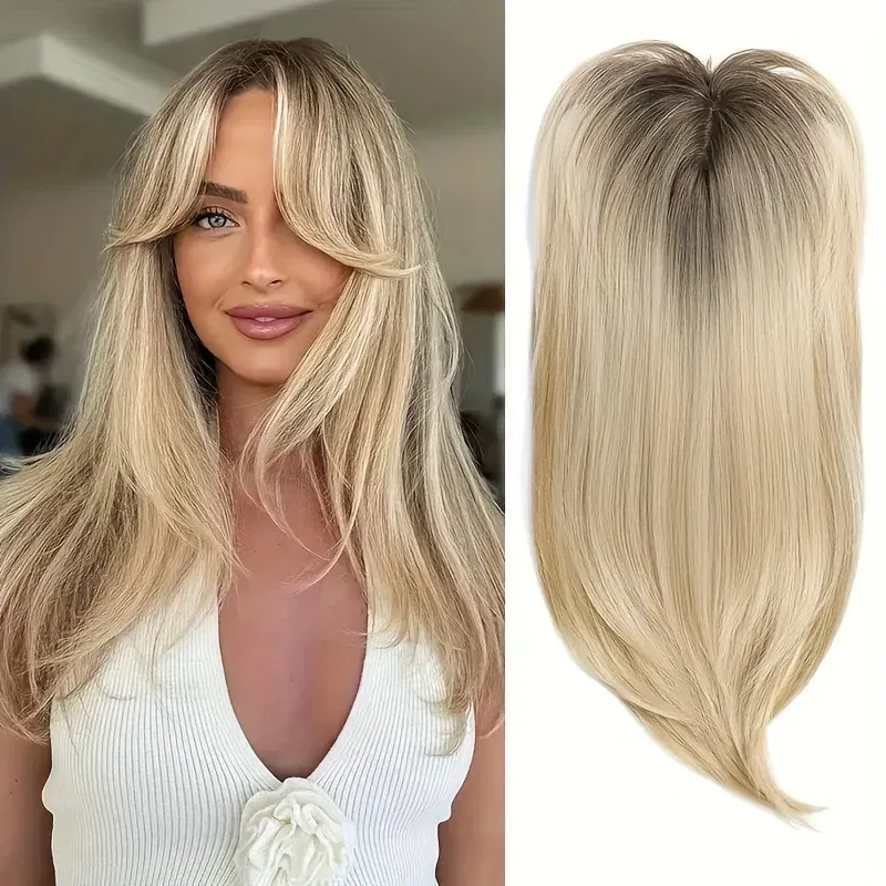 Color: T4/27/30, Stretched Length: 22inches - [22 Inch Straight Wig Block] Elegant 22 Inch Women's Straight Synthetic Wig Block, High Temperature Fiber, Light Brown to Black