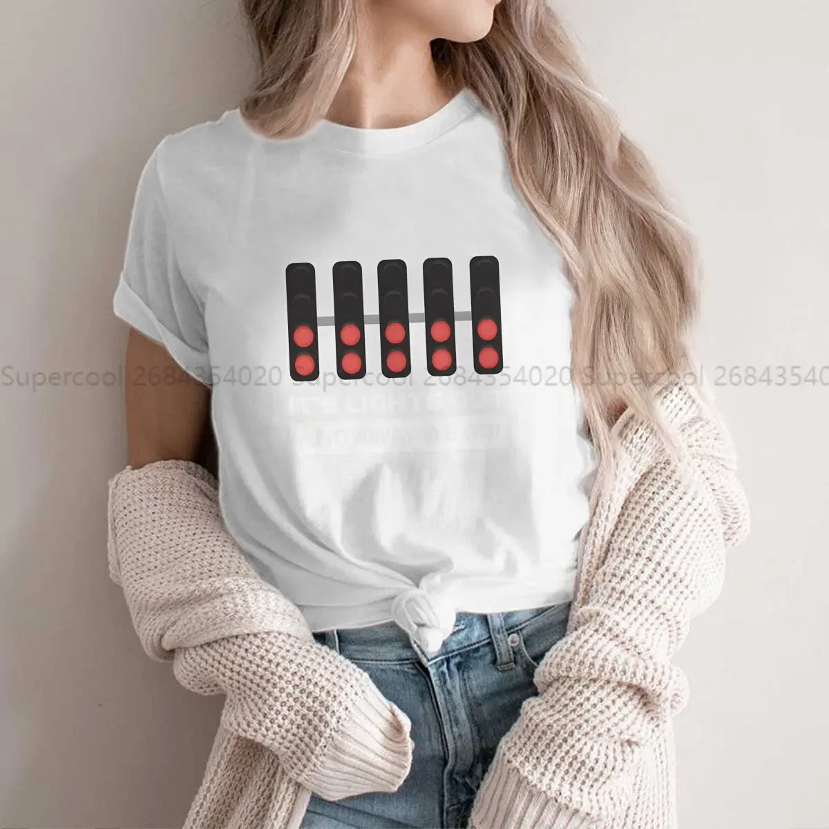 Color: WHITE, Size: M - It's Lights Out And Away We Go! Harajuku Polyester TShirt F1 Formulate 1 Racing Style Leisure T Shirt Women