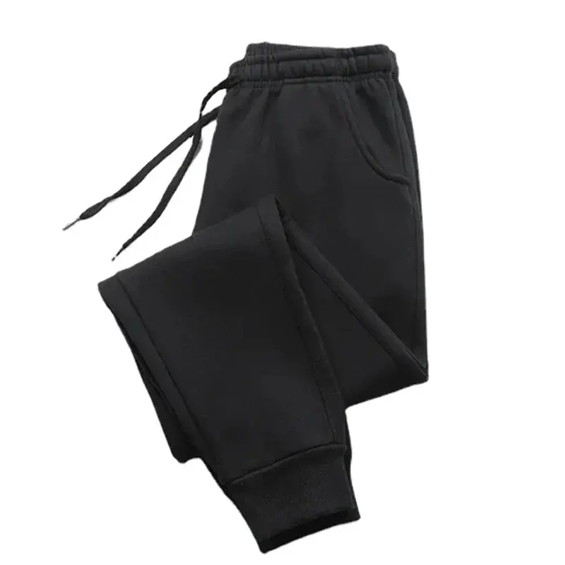Size: XXL, Color: black - 2024 Barbell Printed Fleece Men's Trousers Autumn Winter Pants Fashion Drawstring Casual Male Sweatpants Jogging Sports Pants