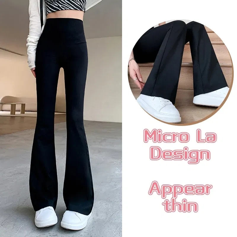 Color: Gold, Size: L - Women Flare Pants Slim High Waist Solid Sexy Shark Flare Pants Fashion Casual Streetwear Elastic Butt Lift Skinny Leggings