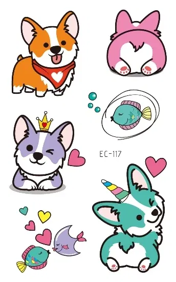 Color: Red - Cartoon Animal Waterproof Temporary Tattoo Cute Pet Cats and Dogs Tattoo Stickers Children Boy Girl Fake Body Art Flash Tatoo