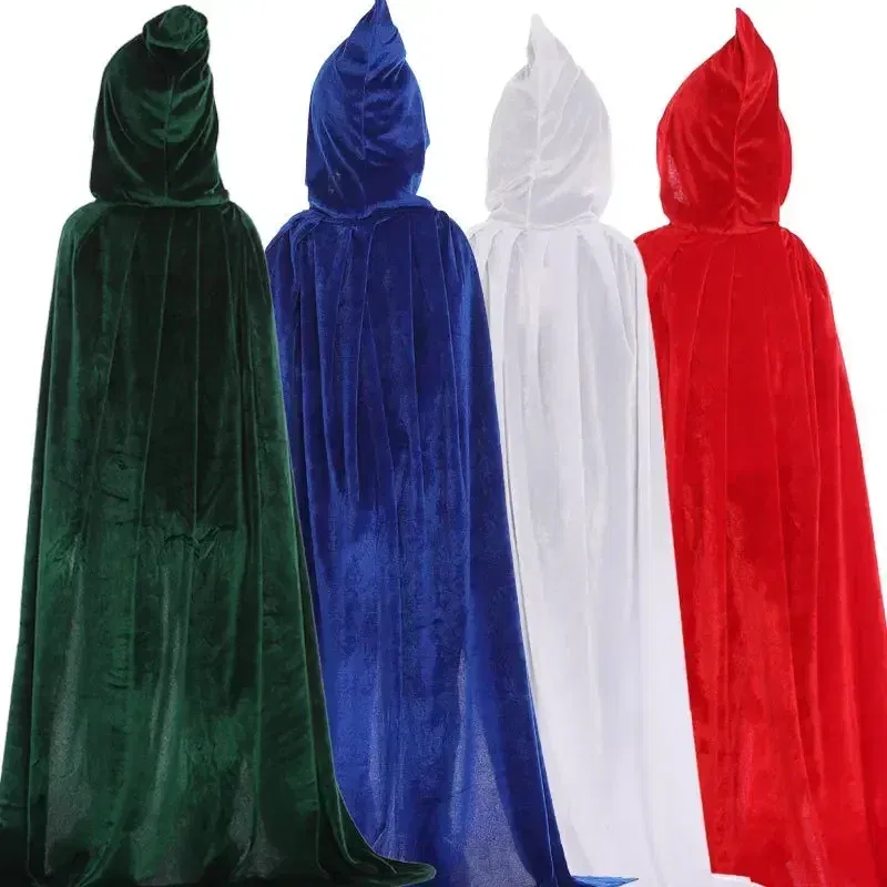 Color: Mint, Size: S - Velvet Cloak Cape Hooded Medieval Costume Witch Wicca Vampire Man Woman Unisex Solid Color