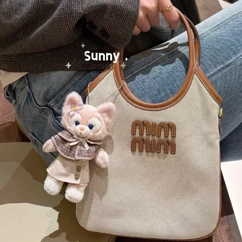 Color: Beige - Retro Hobo Thousand Bird Grid Mini Underarm Bag, Mao Ni Large Capacity Shoulder Cross Carrying Tote Bag