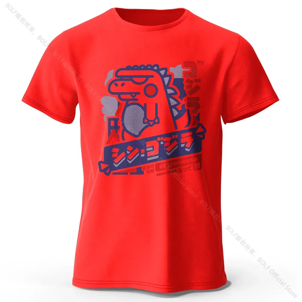 Color: Red, Size: S - Harajuku Kawaii Animal Printed 100% Cotton T-Shirt, Lightweight Round Neck Short Sleeve Tee, Unisex Casual Wear