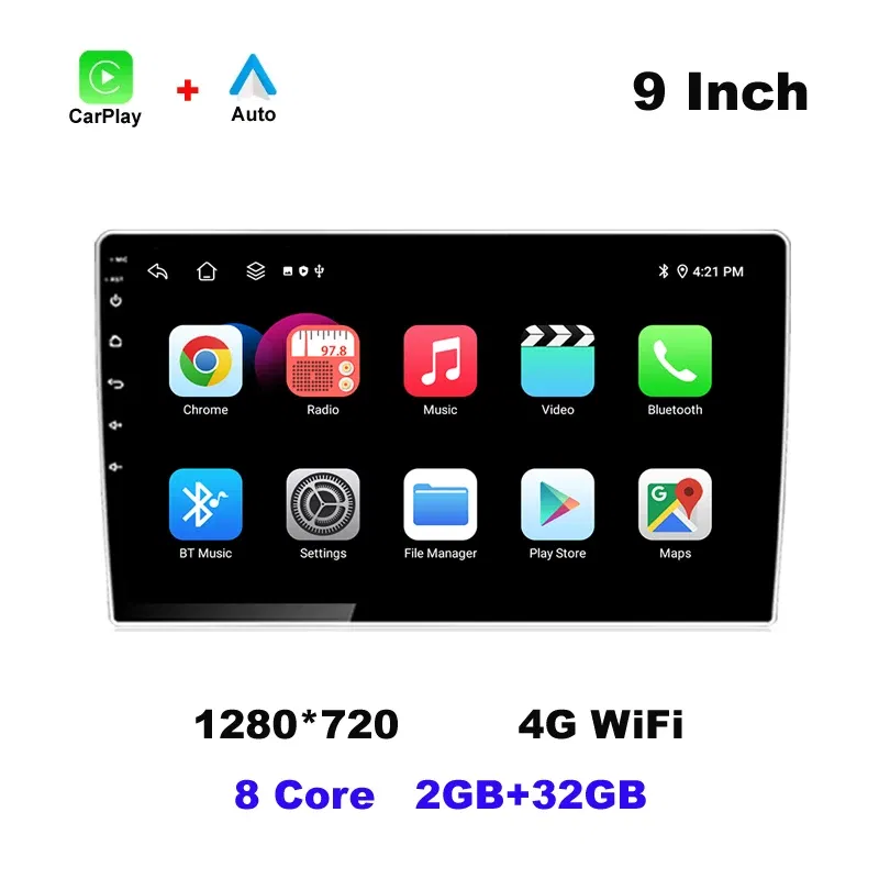 Color: WHITE, Ships From: CHINA - 2 Din Car Radio Carplay 1280*720 Android Auto Universal Multimedia Player GPS WIFI Autoradio Stereo Video System AHD Camera