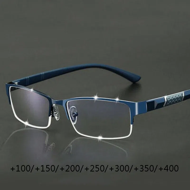 Frame Color: Pinkish Grey, Eye Prescription: +350 - Metal Anti-blue Light Reading Glasses Farsighted Eyeglasses Men Business Eyewear Diopter 0 +1.0 +1.5 +2.0 +2.5 +3.0 +3.5 +4.0