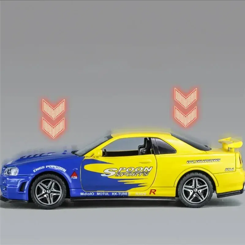 Color: WHITE - 1:32 Nissan Skyline Ares GTR R34 Alloy Sports Car Model Diecast Metal Toy Racing Car Model Simulation Sound Light Childrens Gift