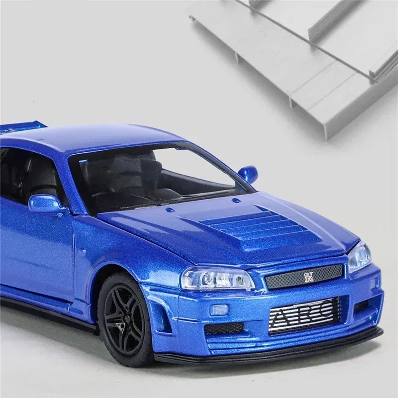 Color: WHITE - 1:32 Nissan Skyline Ares GTR R34 Alloy Sports Car Model Diecast Metal Toy Racing Car Model Simulation Sound Light Childrens Gift