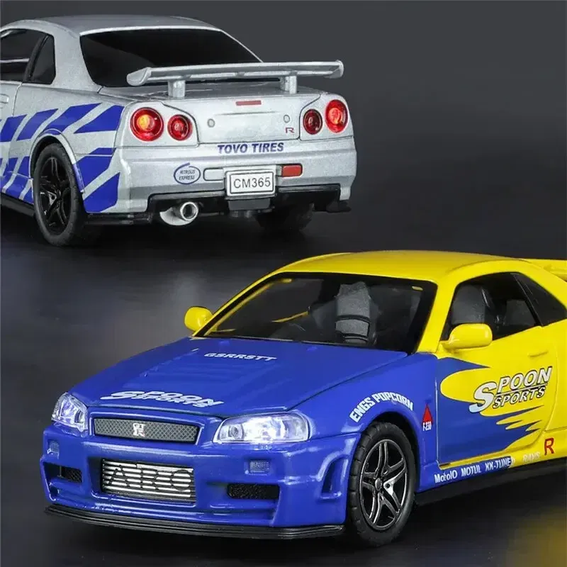Color: WHITE - 1:32 Nissan Skyline Ares GTR R34 Alloy Sports Car Model Diecast Metal Toy Racing Car Model Simulation Sound Light Childrens Gift