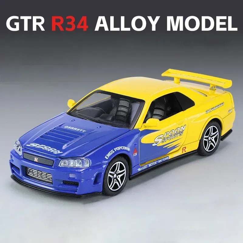 Color: WHITE - 1:32 Nissan Skyline Ares GTR R34 Alloy Sports Car Model Diecast Metal Toy Racing Car Model Simulation Sound Light Childrens Gift