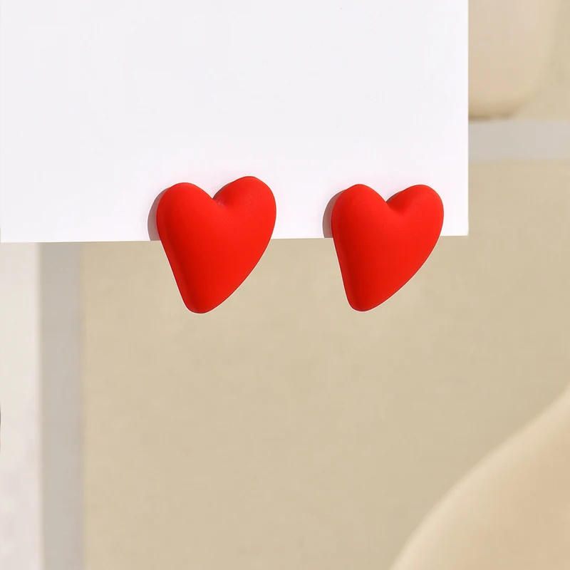 Metal Color: SILVER PLATED - Koean Fashion Candy Color Acrylic Love Eardrop Simple Design Geometric Heart Party Jewelry Earrings Ear Studs All-match EarStuds