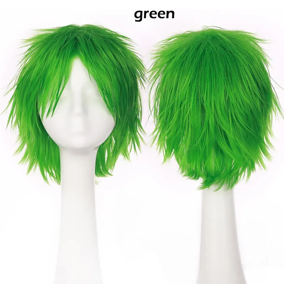 Color: green, Ships From: CHINA, Stretched Length: 8inches - S-noilite Synthetic Short Wig Blue Brown Black Women Men Cosplay Costume Party Head Wigs Hair