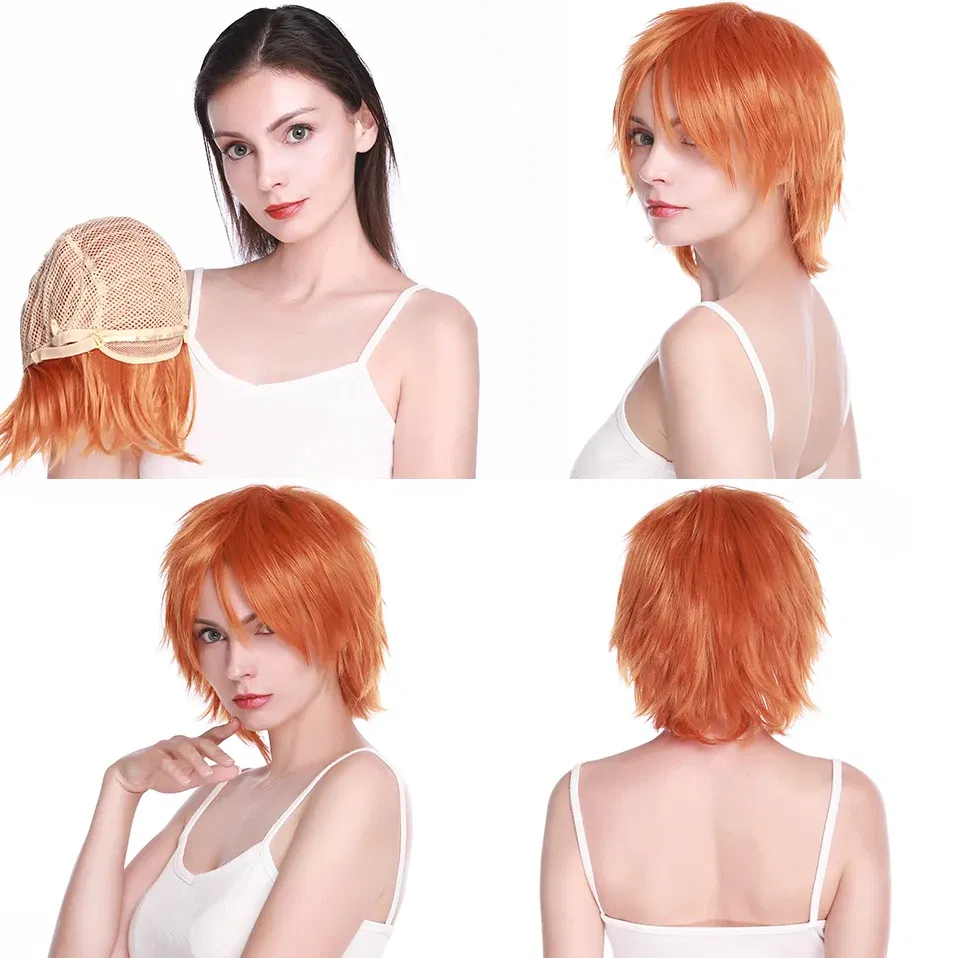 Color: green, Ships From: CHINA, Stretched Length: 8inches - S-noilite Synthetic Short Wig Blue Brown Black Women Men Cosplay Costume Party Head Wigs Hair