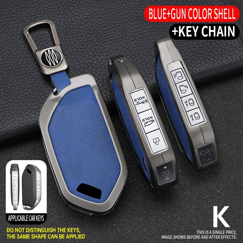 Color Name: GRAY - 5/6/7/8/9 Buttons Leather Zinc Alloy Car Key Case Cover Protective Shell Fob for Kia Ka4 Car Keychain Interior Accessories