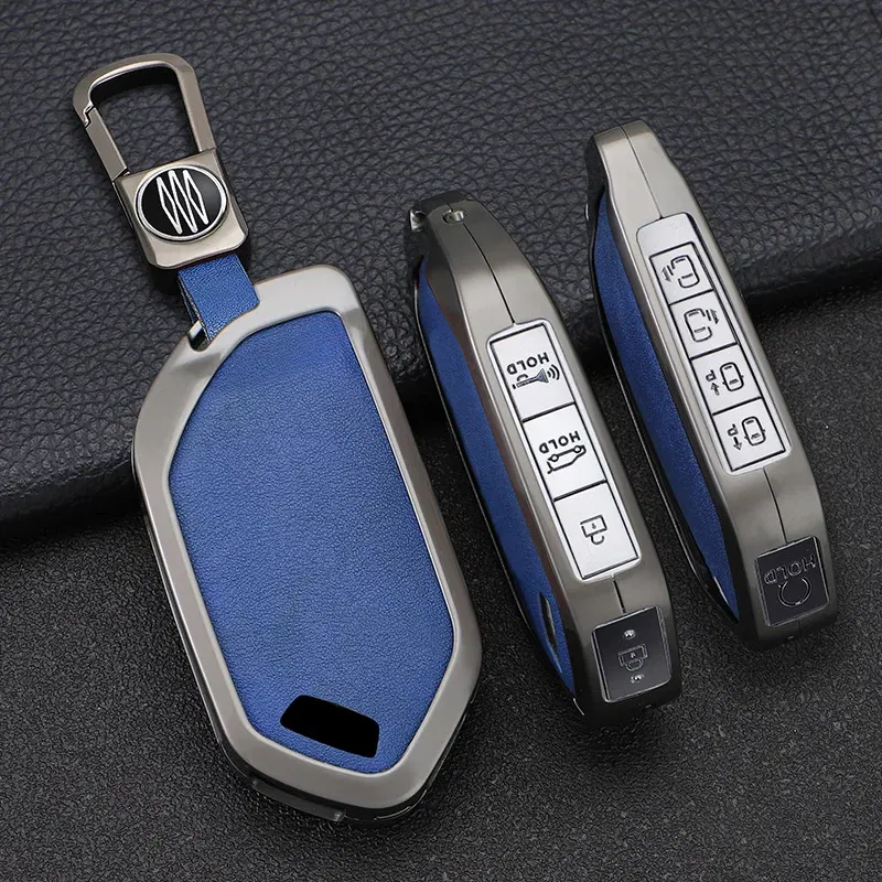 Color Name: GRAY - 5/6/7/8/9 Buttons Leather Zinc Alloy Car Key Case Cover Protective Shell Fob for Kia Ka4 Car Keychain Interior Accessories