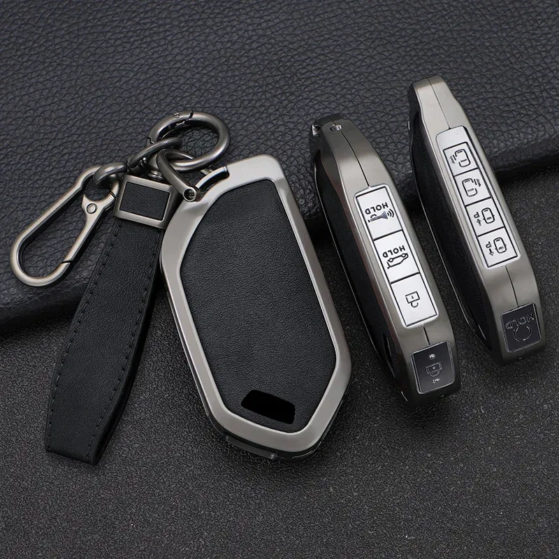 Color Name: GRAY - 5/6/7/8/9 Buttons Leather Zinc Alloy Car Key Case Cover Protective Shell Fob for Kia Ka4 Car Keychain Interior Accessories