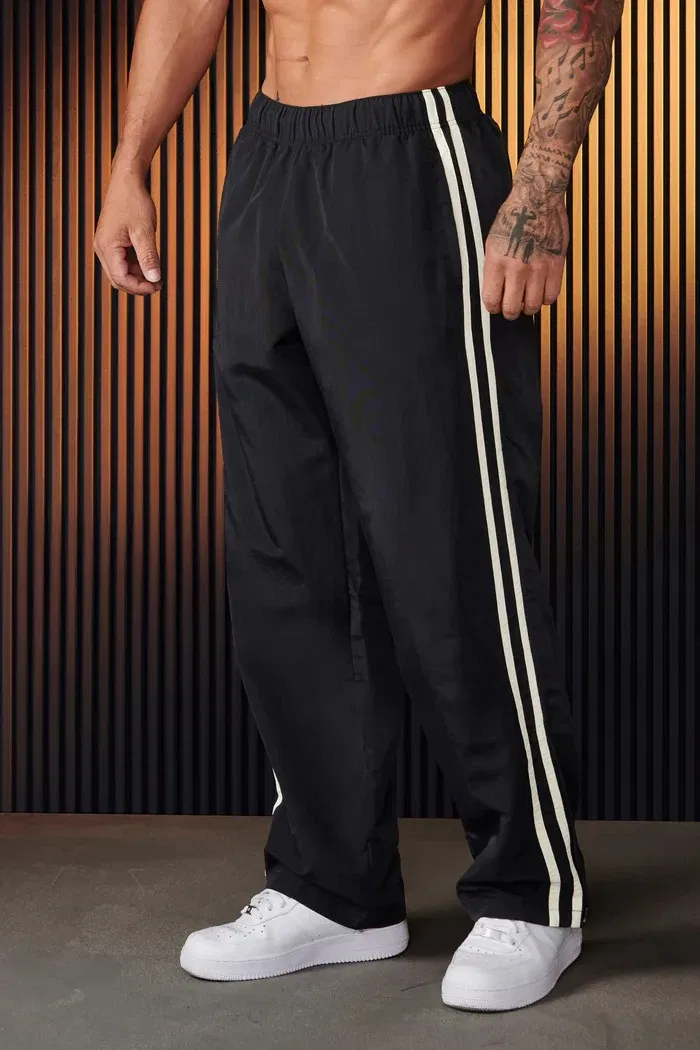 Color: Dark Grey, Size: M - Jogger Men's Sweatpants Gym Sports Fitness Splicing Strips Printing Mid Waist Casual Pants Ya Fashion Men Clothing Wide Leg Pan