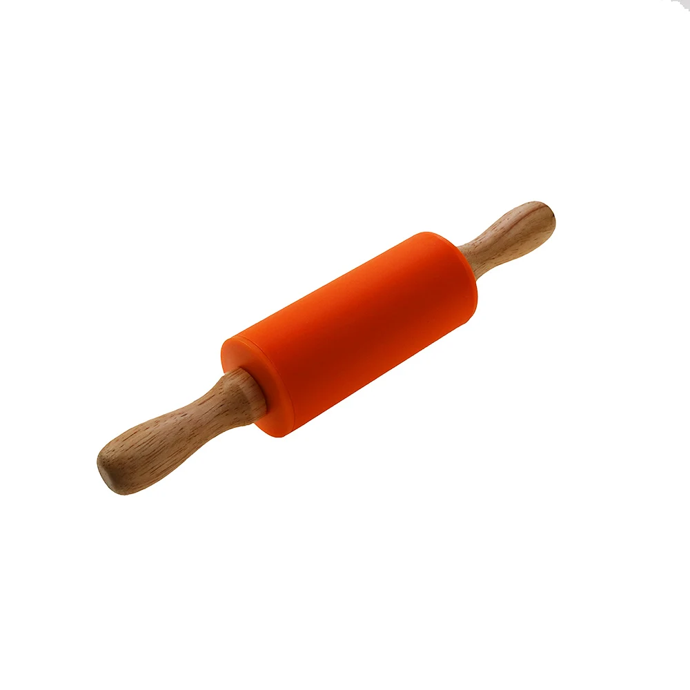 Color: Chocolate - 1pcs Non-Stick Wooden Handle Pin Pastry Dough Flour Roller Silicone Rolling Kitchen Baking Cooking Tools Christmas Rolling Pin