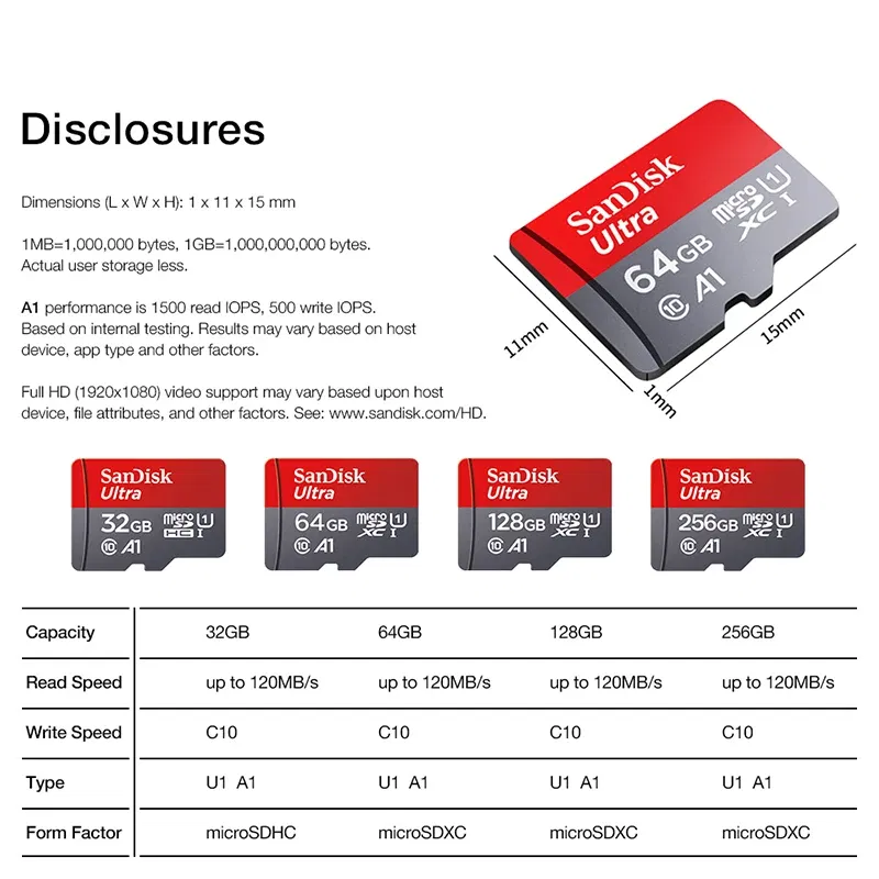 Capacity: 64GB - TFcard 64GB 16GB 32GB Memory Card 128GB Class 10 Microsd SD Card 100MB/S UHS-I A1 Card + Adapter for Phone/PC Standard Shippin