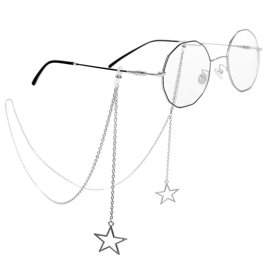 Color: SKY BLUE - New Fashion Women Eyeglass Chain Hollow Star Pearl Beaded Sunglasses Reading Glasses Lanyard Eyewear Holder Neck Strap Rope