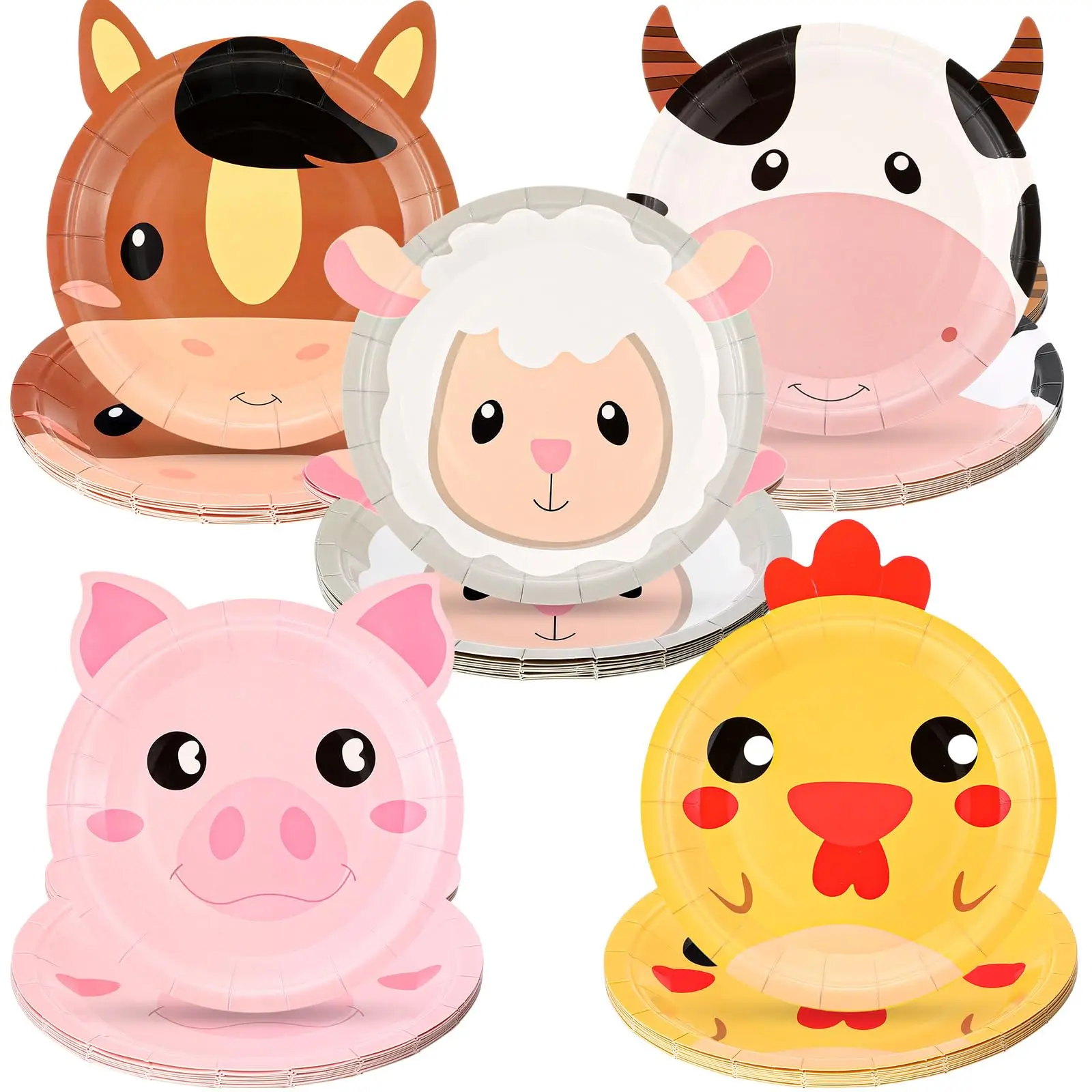 Color: Fluorescence Yellow, Capacity: 480ml - Farm Animals Party Paper Plates Chicken Pig Cow Sheep Horse Disposable Plates Farm Birthday Party Supplies for Baby Shower