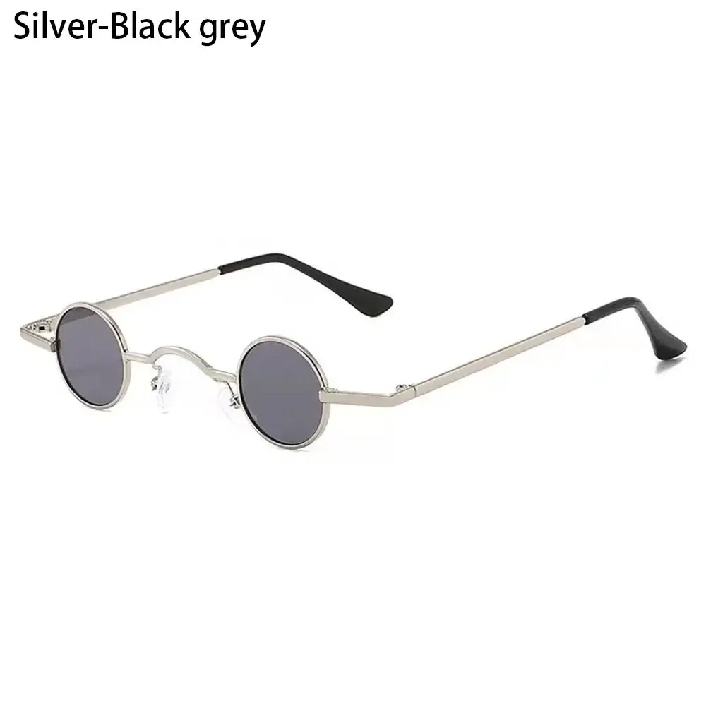 Lenses Color: Silver, Frame Color: WHITE - Small Round Rock Punk Sunglasses for Women Men Ultra Metal Frame Hip Hop Sun Glasses Candy Color Fashion Shades Driving Eyewear