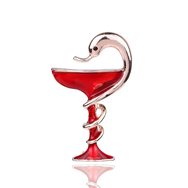 Metal color: Light Yellow Gold Color, Ships From: CHINA - Snake Cup Metal Enamel Brooch Red Green Trophy Memorial Cup Pins Animal Clubs Badge Gift For Women Men Jewelery