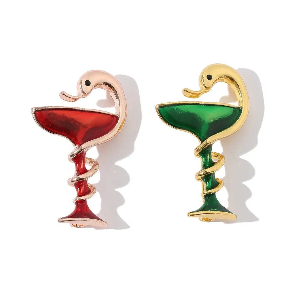 Metal color: Light Yellow Gold Color, Ships From: CHINA - Snake Cup Metal Enamel Brooch Red Green Trophy Memorial Cup Pins Animal Clubs Badge Gift For Women Men Jewelery
