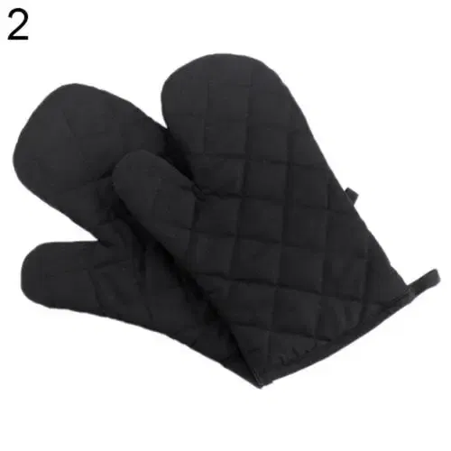 Color: black - Cotton Oven Mitt High Quality Heat Proof Resistant Protector Kitchen Cooking Pot Holder Glove Kitchen Bakeware