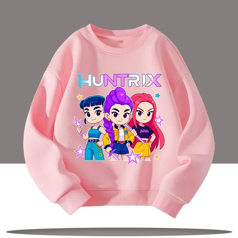 Color: PURPLE, Kid Size: 9 - Children's Clothing K-pop Demon Hunters Cartoon Print 3-12 Year Old New Style Kids Round-neck Sport Shirt Cute Girl Casual Top