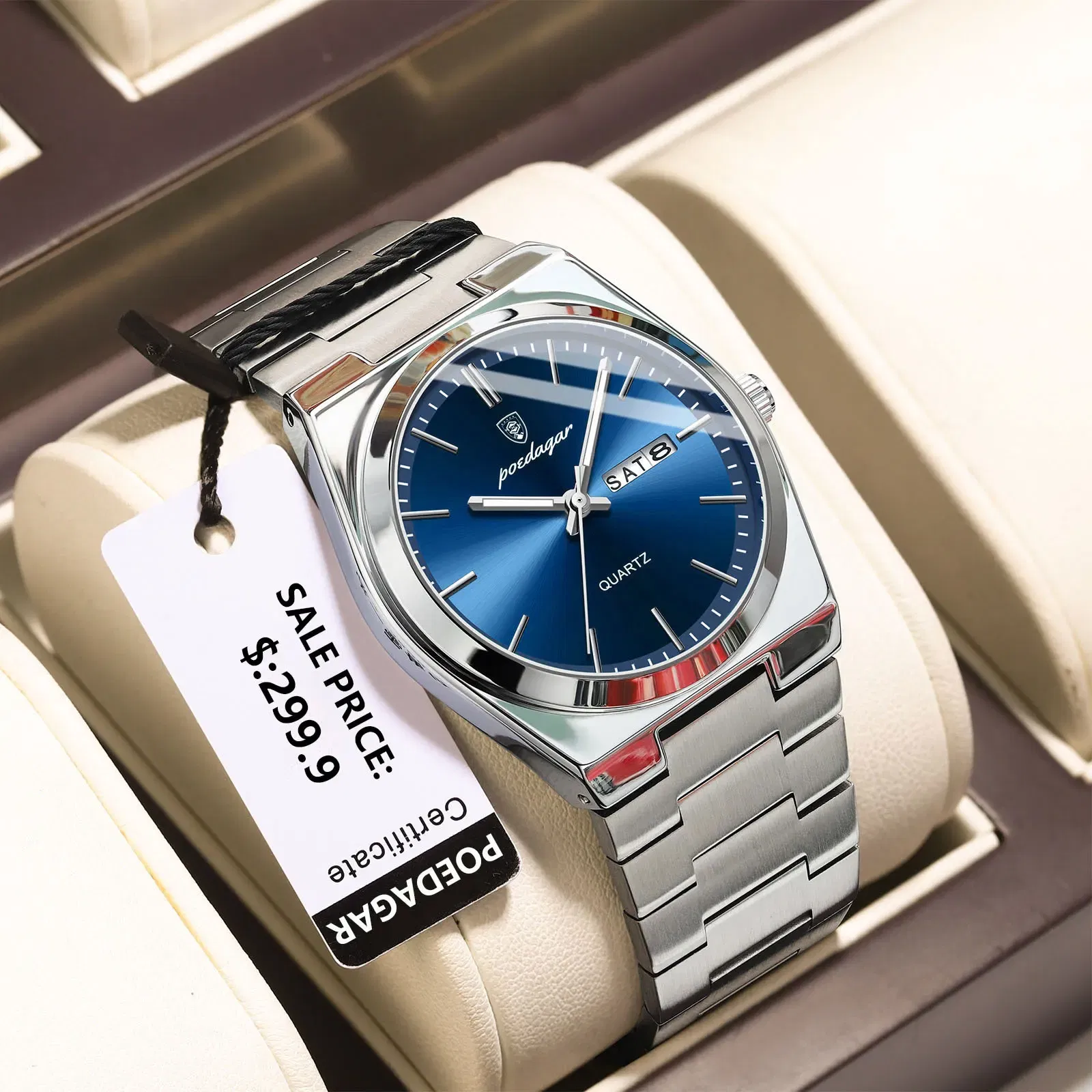 Color: BRONZE - POEDAGAR Luxury Watch For Man Waterproof Luminous Date Week Stainless Steel Men Watch Casual Quartz Men's Watches Male Clock+box
