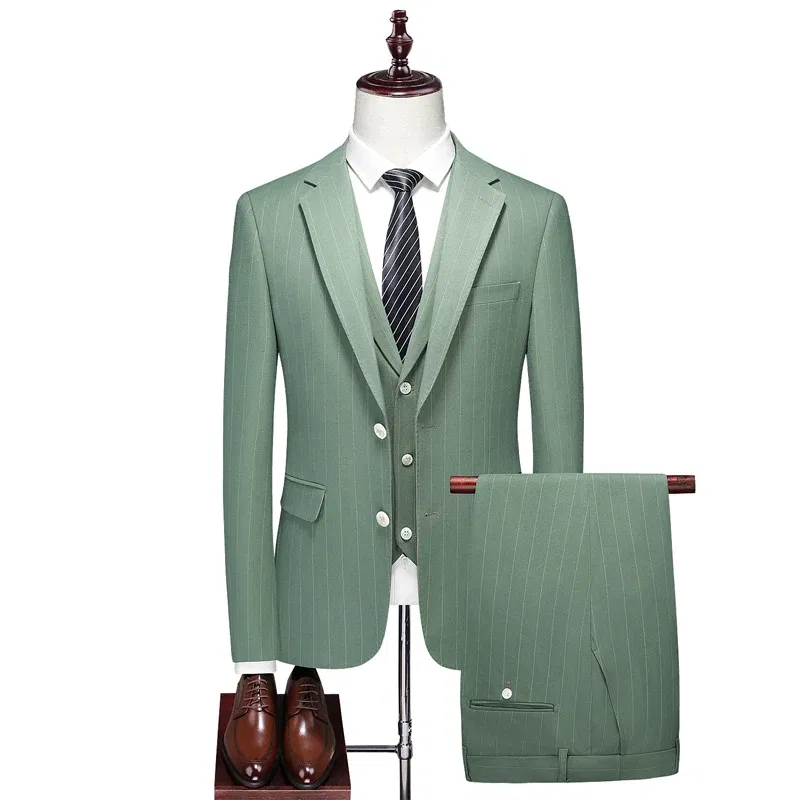 Color: Gold, Size: XL - High-End Three-Piece Men's Wedding Suit with Vest And Trousers Fashion Business Casual Groom's Dress All-In-One