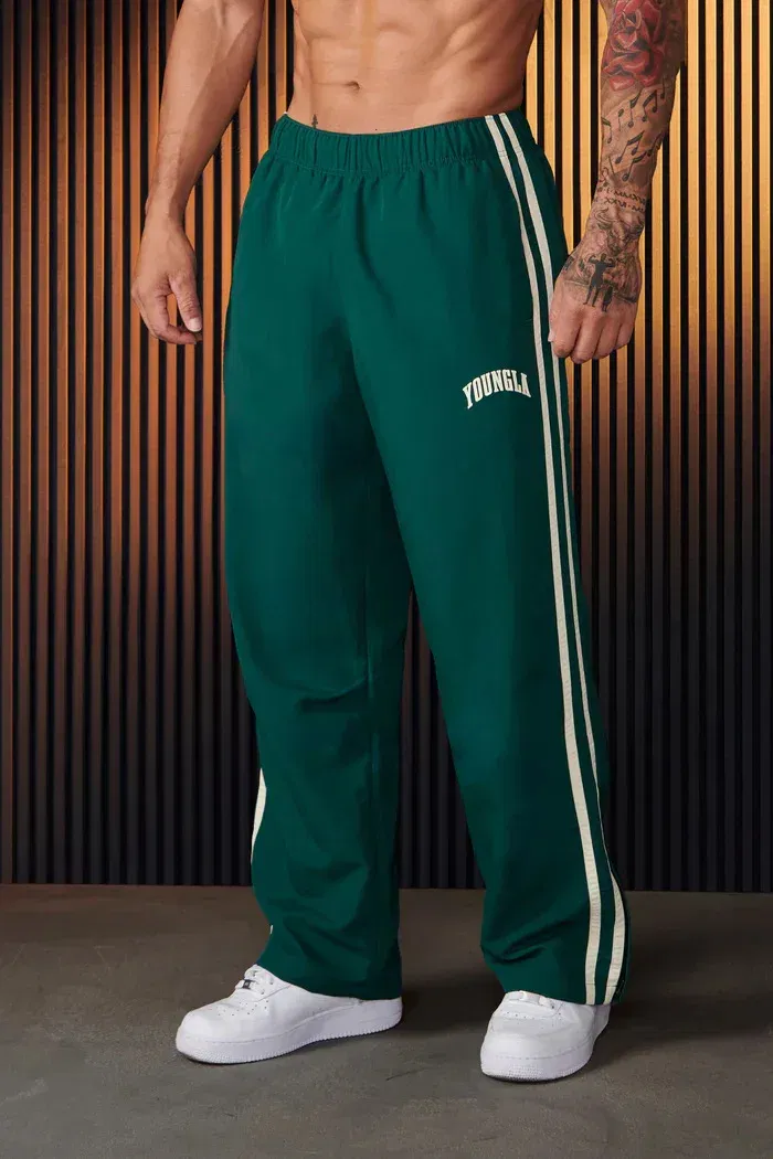 Color: SKY BLUE, Size: M - Jogger Men's Sweatpants Gym Sports Fitness Splicing Strips Printing Mid Waist Casual Pants Ya Fashion Men Clothing Wide Leg Pan