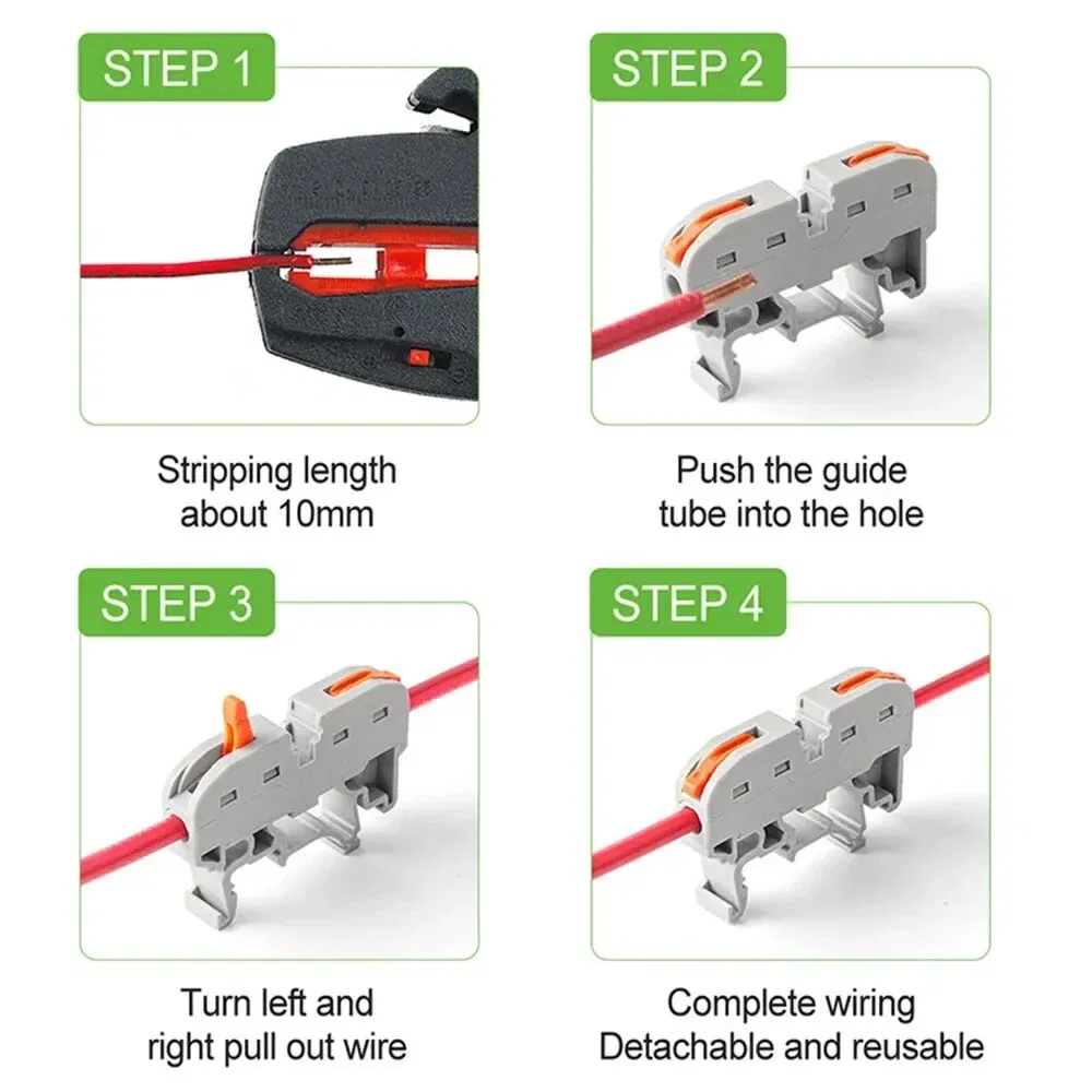 10PCS Din Rail Terminal Block 211 Wire Electrical Conductor Universal Fast Cable Connector Connection with Number Strip Set