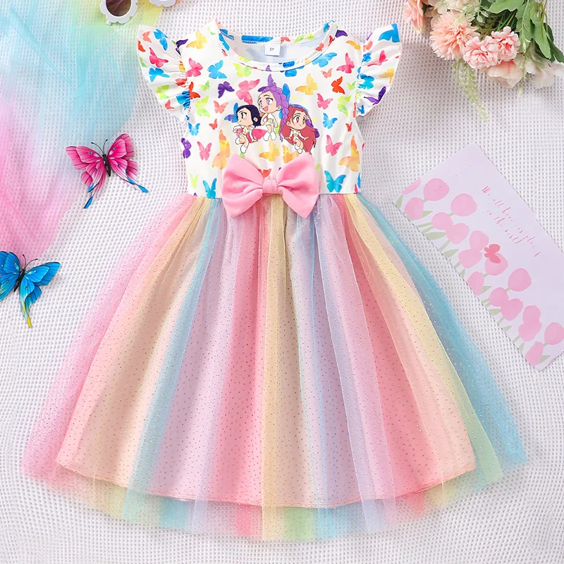 Color: Clear, Size: One Size, Ships From: CHINA, Height: 176 - KPop Demon Hunter Christmas Princess Dress Girl Fashion Casual Autumn Butterfly Dress Wedding Birthday Party Dress Gift Clothes