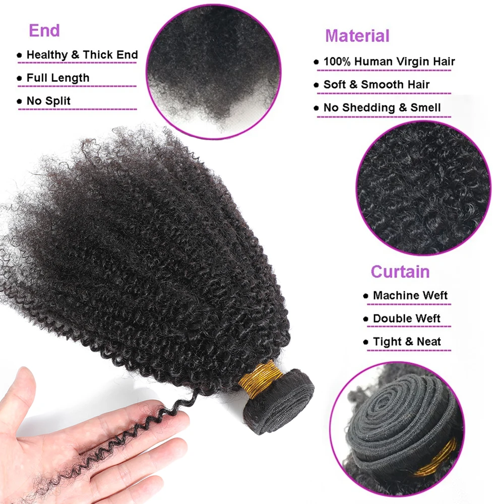Color: Natural Color, Stretched Length: 8 8 10 - Brazilian Afro Kinky Curly Human Hair Bundles 4b 4c Afro kinky Bulk Human Hair Weave Bundle Deal Hair Extensions Wholesale