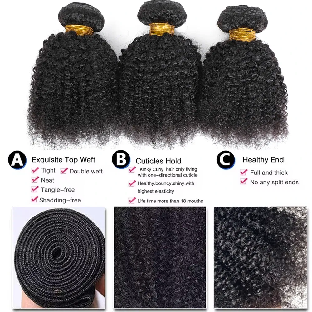 Color: Natural Color, Stretched Length: 8 8 10 - Brazilian Afro Kinky Curly Human Hair Bundles 4b 4c Afro kinky Bulk Human Hair Weave Bundle Deal Hair Extensions Wholesale