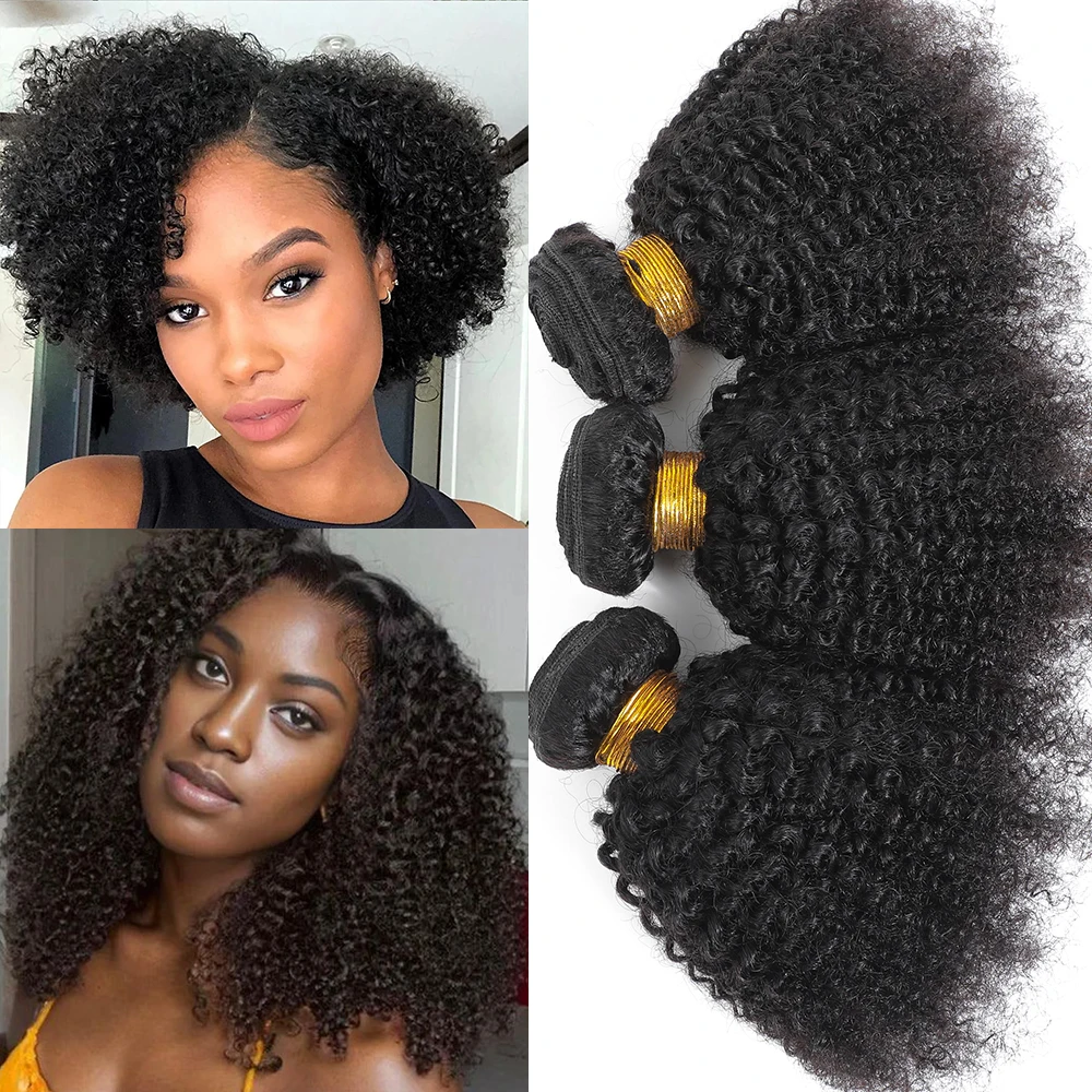 Color: Natural Color, Stretched Length: 8 8 10 - Brazilian Afro Kinky Curly Human Hair Bundles 4b 4c Afro kinky Bulk Human Hair Weave Bundle Deal Hair Extensions Wholesale